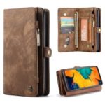 CASEME 2-in-1 Multi-slot Wallet Vintage Split Leather Phone Case for Samsung Galaxy A50 – Brown