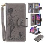Imprinted Beauty Cat 9 Card Slots Leather Stand Case for Samsung Galaxy A70 – Grey