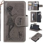 Imprinted Beauty Cat 9 Card Slots Leather Stand Case for Samsung Galaxy A40 – Grey