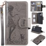 Imprinted Beauty Cat 9 Card Slots Leather Stand Case for Samsung Galaxy M30/A40s – Grey
