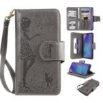 Imprinted Beauty Cat 9 Card Slots Leather Stand Case for Samsung Galaxy M10/A10 – Grey