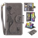 Imprinted Beauty Cat 9 Card Slots Leather Stand Case for Samsung Galaxy M20 – Grey