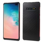 2nd Generation [Slide-on] Carbon Fiber Texture PC + Electroplated Metal Bumper Drop-proof Casing for Samsung Galaxy S10 Plus – Red