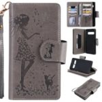 Imprinted Beauty Cat 9 Card Slots Leather Stand Case for Samsung Galaxy S10 5G – Grey