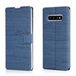 Wood Grain PU Leather Stand Card Slots TPU Phone Shell with Hang Rope for Samsung Galaxy S10 Plus – Blue