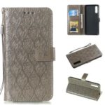 Imprint Leaf Leather Wallet Stand Case for Samsung Galaxy A70 – Grey