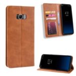 Auto-absorbed Vintage Leather Wallet Stand Shell for Samsung Galaxy S8 – Brown