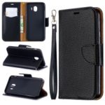 Litchi Texture PU Leather Phone Wallet Stand Cover Case for Samsung Galaxy J4 (2018) – Black