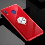 Finger Ring Kickstand Clear TPU Phone Case for Samsung Galaxy M20 (Built-in Magnetic Metal Sheet) – Red