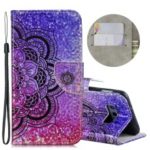 Dazzling Laser Carving Pattern Printing Wallet Stand Leather Phone Case with Strap for Samsung Galaxy S10e – Flower