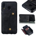 PU Leather Coated TPU Card Holder Magnetic Kickstand Mobile Phone Cover for Samsung Galaxy M20 – Black