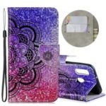 Laser Carving Pattern Printing Wallet Stand Leather Phone Case with Strap for 	Samsung Galaxy A40 – Flower