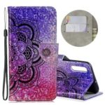 Laser Carving Pattern Printing Wallet Stand Flip Leather Case with Strap for Samsung Galaxy A50 – Flower