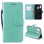 Imprint Butterfly Flower Leather Wallet Case for Samsung Galaxy A20e – Cyan