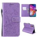 Imprint Butterfly Flower Leather Wallet Case for Samsung Galaxy A70 – Purple