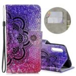 Laser Carving Pattern Printing Leather Wallet Case for Samsung Galaxy A70 – Black Flower