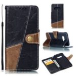 Splicing PU Leather + TPU Stand Wallet Phone Cover with Strap for Samsung Galaxy S10e – Black / Light Brown