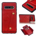 PU Leather Coated TPU Card Holder Mobile Phone Cover [Built-in Vehicle Magnetic Sheet] for Samsung Galaxy S10 – Red