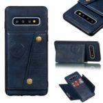 PU Leather Coated TPU Card Holder Mobile Phone Cover [Built-in Vehicle Magnetic Sheet] for Samsung Galaxy S10 – Blue