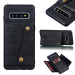 PU Leather Coated TPU Card Holder Mobile Phone Cover [Built-in Vehicle Magnetic Sheet] for Samsung Galaxy S10 – Black