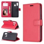Litchi Skin Wallet Leather Stand Phone Shell for Samsung Galaxy A20e – Red
