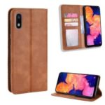 Auto-absorbed Vintage Leather Wallet Phone Shell for Samsung Galaxy A10e – Brown