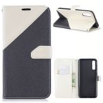 Sand-like Grain Dual-color Splicing PU Leather Wallet Stand Phone Cover for Samsung Galaxy A70 – White