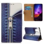 Pattern Printing Leather Wallet Case for Samsung Galaxy Note 10 – Jeans Metal Zipper