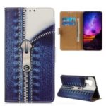 Pattern Printing Leather Wallet Stand Case for Samsung Galaxy Note 10 Pro – Jeans Metal Zipper