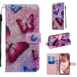 Pattern Printing Glitter Sequins Leather Wallet Case for Samsung Galaxy M40 / A60 – Butterfly