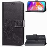 Imprint Four Leaf Clover Leather Wallet Stand Case with Strap for Samsung Galaxy A70 – Black