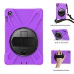 X-Shape 360 Degree Swivel PC + Silicone Combo Kickstand Shell with Hand Holder Strap and Shoulder Strap for Samsung Galaxy Tab S5e SM-T720 – Purple