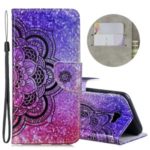Laser Carving Pattern Printing Wallet Leather Phone Case with Strap for Samsung Galaxy J4+/J4 Plus – Flower