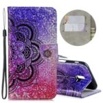Laser Carving Pattern Printing Wallet Stand Leather Case with Strap for Samsung Galaxy J6+ – Flower