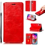 Creazy Horse Texture Leather Strong Magnetic Suction Casing for Samsung Galaxy A70 – Red