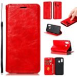 Creazy Horse Texture PU Leather Strong Magnetic Suction Case for Samsung Galaxy A40 – Red