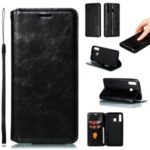 Creazy Horse Texture Leather Strong Magnetic Suction Mobile Phone Case for Samsung Galaxy A20 / A30 – Black