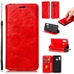 Creazy Horse Texture Leather Strong Magnetic Suction Shell for Samsung Galaxy A20e – Red