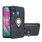Geometric Pattern TPU+PC Phone Shell with Magnetic Car Mount Ring Holder for Samsung Galaxy A40 – Black
