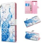 Light Spot Decor Pattern Printing Wallet Flip Leather Phone Case for Sony Xperia 1 – Peacock