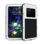 LOVE MEI Dust-proof Shock-proof Splash-proof Defender Phone Case with Tempered Glass for LG V50 ThinQ 5G – White
