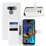 Litchi Skin Wallet Leather Stand Case for LG K50 – White