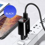 USAMS US-CC073 T17 5V 2.1A Dual USB LED Display Travel Charger for iPhone Samsung HTC Etc – Black/CN Standard Plug