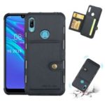 For Huawei Y6 (2019, with Fingerprint Sensor) / Y6 Prime (2019) Brushed Card Slots PU Leather Coated Hard PC Cover – Black