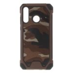 Camouflage Leather Coated PC + TPU Hybrid Phone Back Case for Huawei P Smart (2019) – Brown