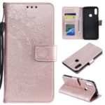 Imprint Mandala Flower Stand Wallet Leather Case for Huawei Y6 (2019, with Fingerprint Sensor) – Pink