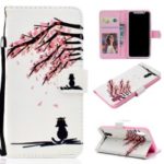 Pattern Printing Wallet Flip Leather Phone Cover with Strap for Huawei Honor 8S – Flower Tree and Cat