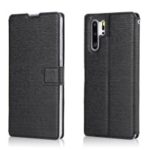 Wood Grain PU Leather Stand Card Slots TPU Phone Shell with Hang Rope for Huawei P30 Pro – Black