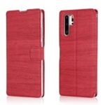 Wood Grain PU Leather Stand Card Slots TPU Phone Shell with Hang Rope for Huawei P30 Pro – Red