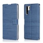 Wood Grain PU Leather Stand Card Slots TPU Phone Shell with Hang Rope for Huawei P30 Pro – Blue